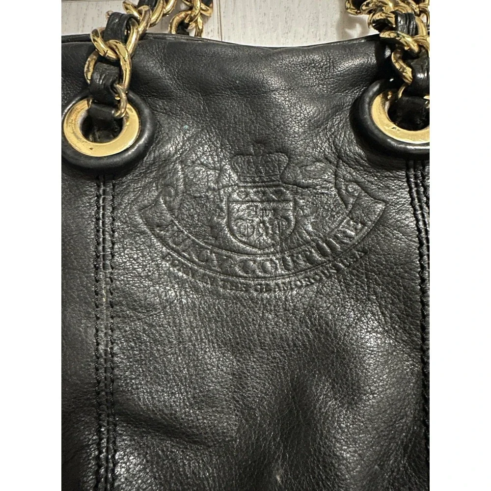 Vintage Y2K Juicy Couture Black Leather Chain‎ Handle Shoulder Bag w/ Dustbag